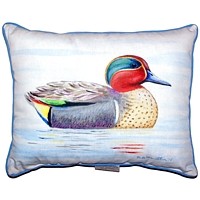 Zippered Betsy Drake Green Wing Teal Duck Outdoor Pillow 20 Inch x 24 Inch