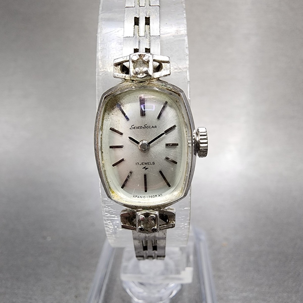 Seiko Solar Watch Women 15mm Silver Dial White Gold Plated Manual