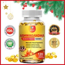ASHWAGANDHA 5000MG CAPSULES HIGH STRENGTH STRESS FATIGUE ANXIETY RELIEF 120Pills