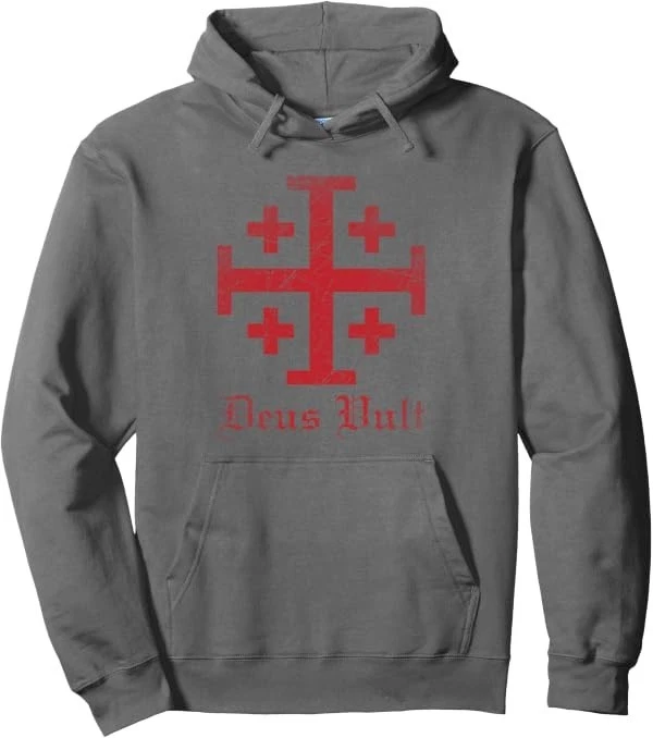 Knight Templar Cross Crusader Deus Vult Jerusalem Cross Pullover Hoodie image 6