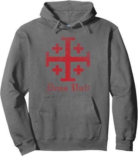 Knight Templar Cross Crusader Deus Vult Jerusalem Cross Pullover Hoodie image 6