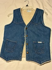 Vintage 60s Wrangler Sherpa Lined Denim Vest Western size Small