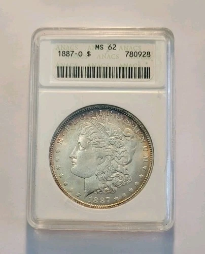 1887 O ANACS MS 62 Morgan Silver Dollar With Great Eye Appeal In Vintage Holder