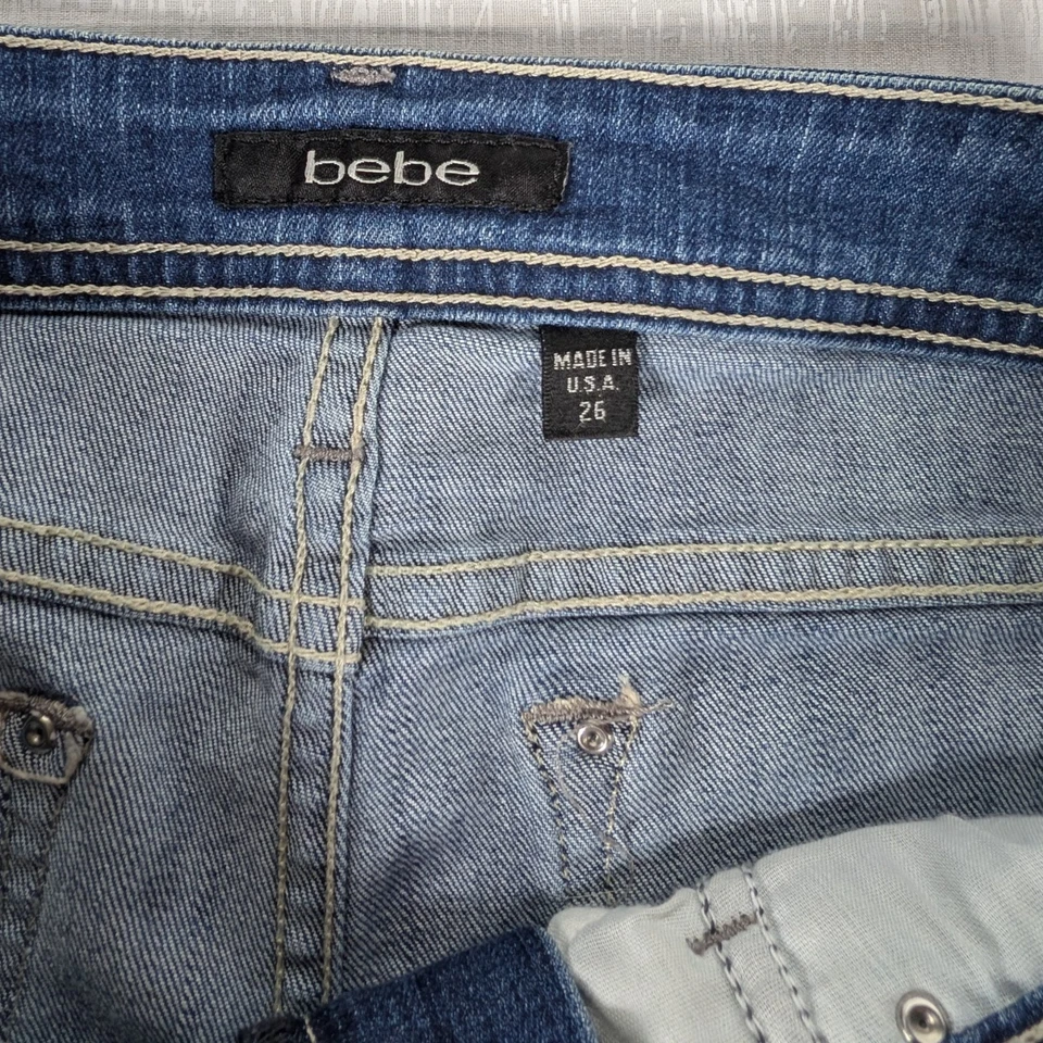 Pantalones Cortos Bebe Jean Mujer 26 Azul Corte Demin Pantalones Cortos Estrás Foto 2 de 4