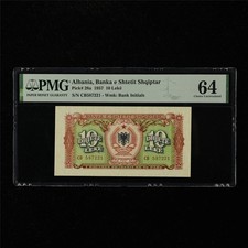 1957 Albania Banka e Shtetit Shqiptar 10 Leke Pick#28a PMG 64 Choice UNC