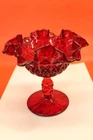 Vintage Fenton "Fine Cut and Block" Pattern Ruby Red Footed Compote Candy/Nut