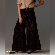 Farm Rio x Anthropologie Women's Small Printed Velvet Pants Bohemian Hippie NEW