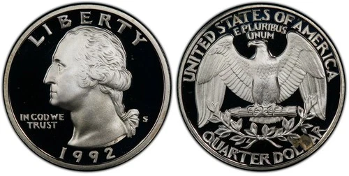 1992 S 90% Silver Washington Quarter Deep Cameo Gem Proof FREE SHIPPING