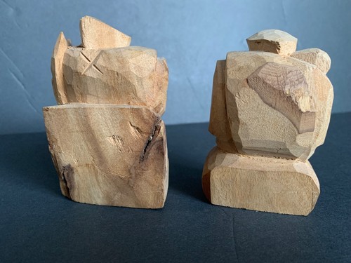 Vintage Holz geschnitzt Glücksgötter Ebisu & Daikoku Skulptur Volkskunst japanisch + Box - Bild 9 von 24