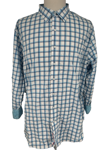 Robert Graham Flip Cuff Hemd Herren 2X 2XL blau weiß kariert Knopfleiste - AC