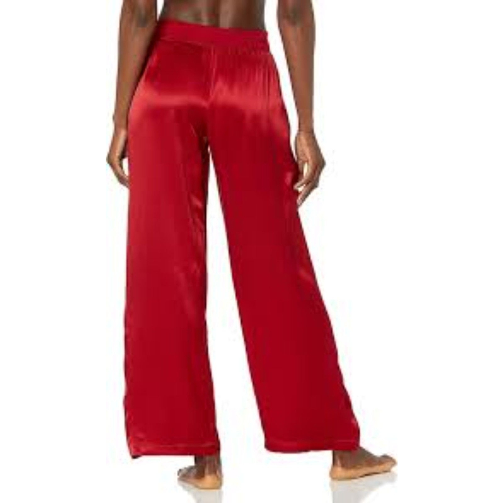 Zoe Womens Red Satin Wide Leg Pajama Pants Elastic Waist Size M