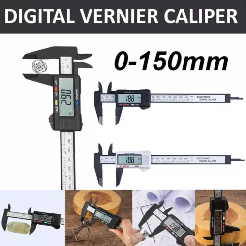 Electronic Digital Vernier Caliper 150mm 6'' Inch Micrometer Gauge Carbon Fiber