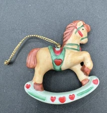 1975 RUSS BERRIE Rocking Horse Christmas Tree Ornament Ceramic 2 1/4" Tall S1R