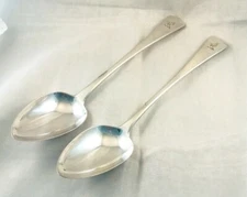 Pair of Sterling Georgian 1821 London Platter Spoons-12"-Engraved