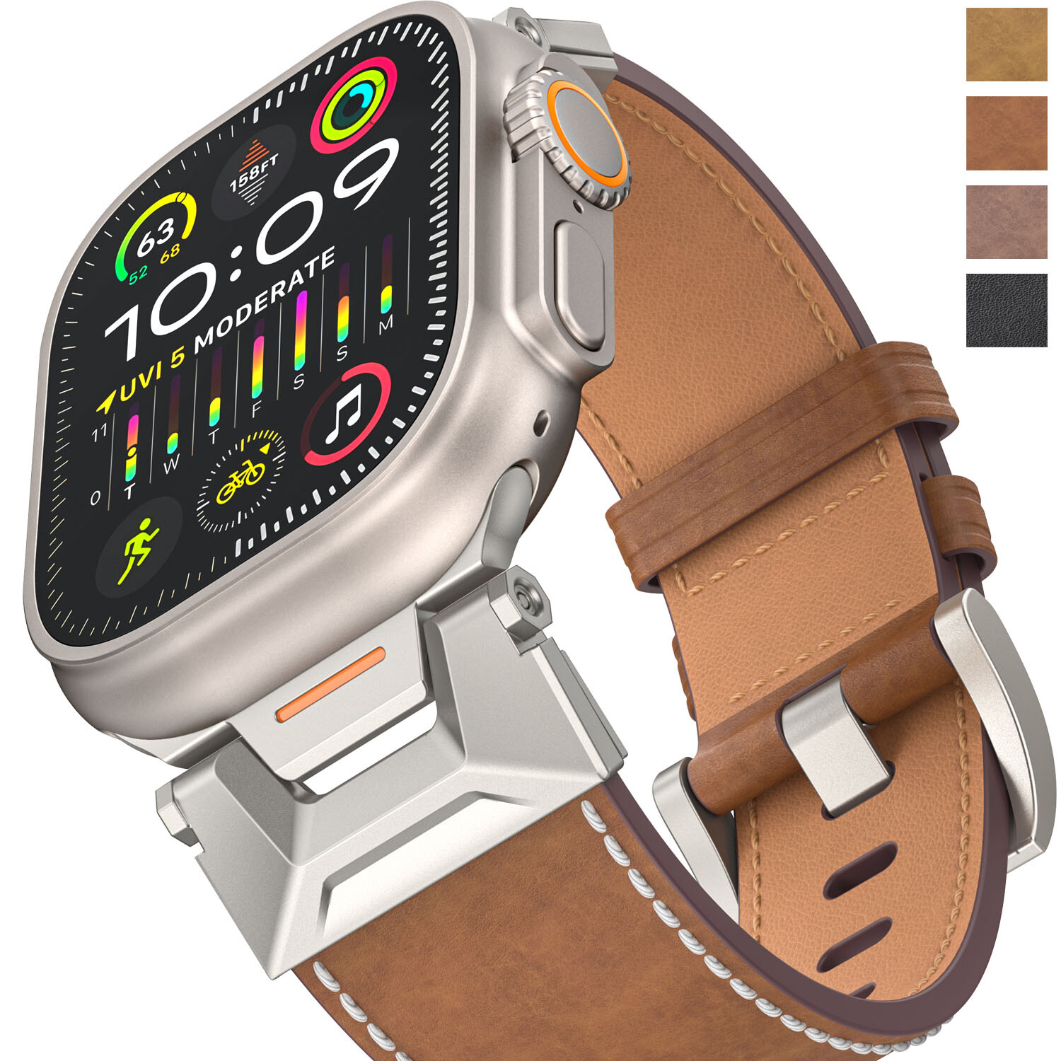 Leather Band Metal Bracelet For Apple Watch 9 8 7 6 5 4 SE Ultra 2 44/42/45/49mm