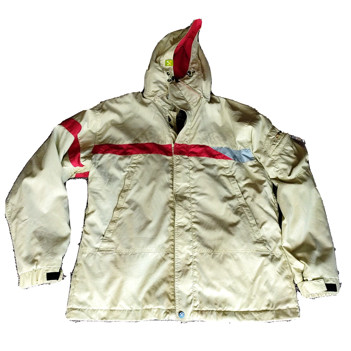 DESCENTE DNA Ski Jacket Men X LARGE Tan Red Detachable Hood Snowboarding Pockets