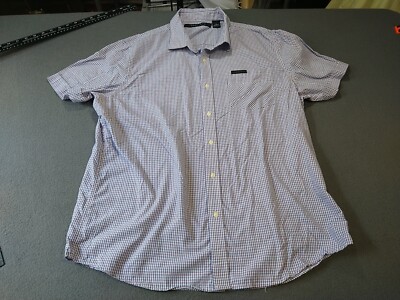 Sean John Button Down Shirt Men XL Blue Plaid Short Sleeve Nerd Core Office Work