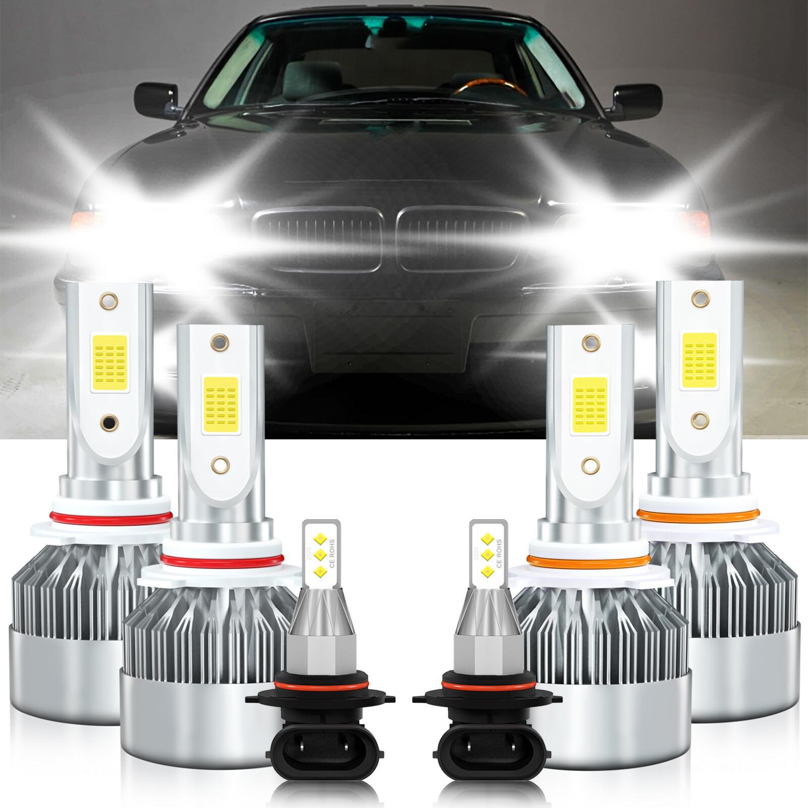 For BMW 740iL 1993-1993 LED Headlight Bulbs High Low Beam Fog Light 6000K White