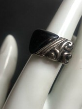 4579 Vintage Sterling silver 925 Black onyx modern design band ring sz 6 8.8g