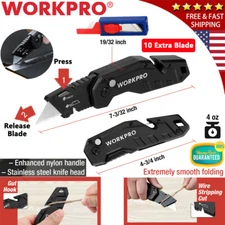 WORKPRO Heavy Duty Folding Utility Knife Pocket Box Cutter Quick Change 10 Blade