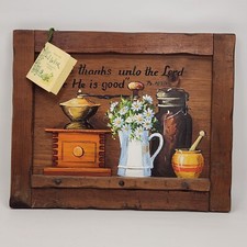VTG Wood Folk Art Painting J. Weir 3-D Wall Plaque Psalm 107:1 Coffee Flowers