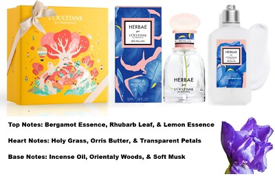 L'Occitane Herbae IRIS PALLIDA EDT 1.6 OZ & Perfumed Body Milk 8.4 OZ NIB