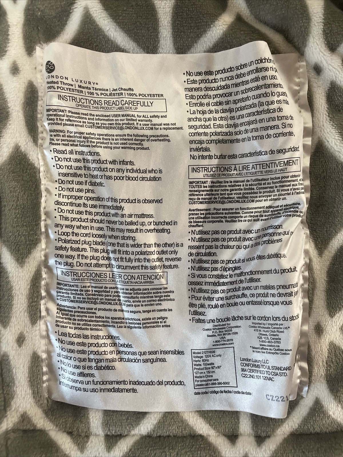 BROOKSTONE Ultra Soft Electric Heated Throw, 50x60u0026#034; Grey Pattern  TESTED NO CORD | eBay
