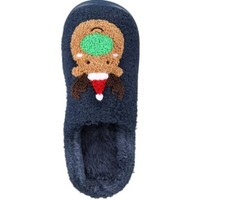 FAMILY PAJAMAS reindeer holiday kids closed toe slide slippers - Size 4-5