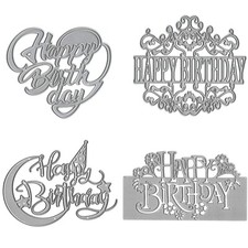 4 Pieces Happy Birthday Die Cuts for Card Making, DIY Cutting Stencil Embossi...