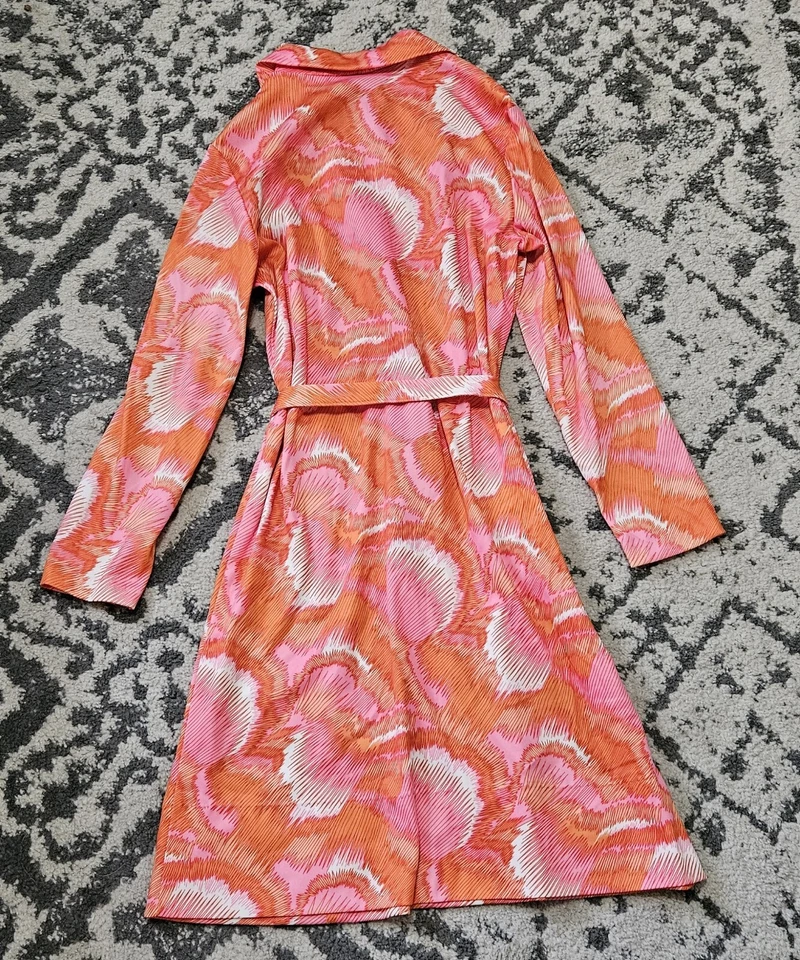 Vestido vintage década de 1970 rosa e laranja flutterbye com zíper frontal - Imagem 2 de 4