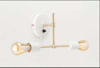 Mid Century Raw Brass Wall Sconce Vanity Light White Finish Wall Décor Lamp