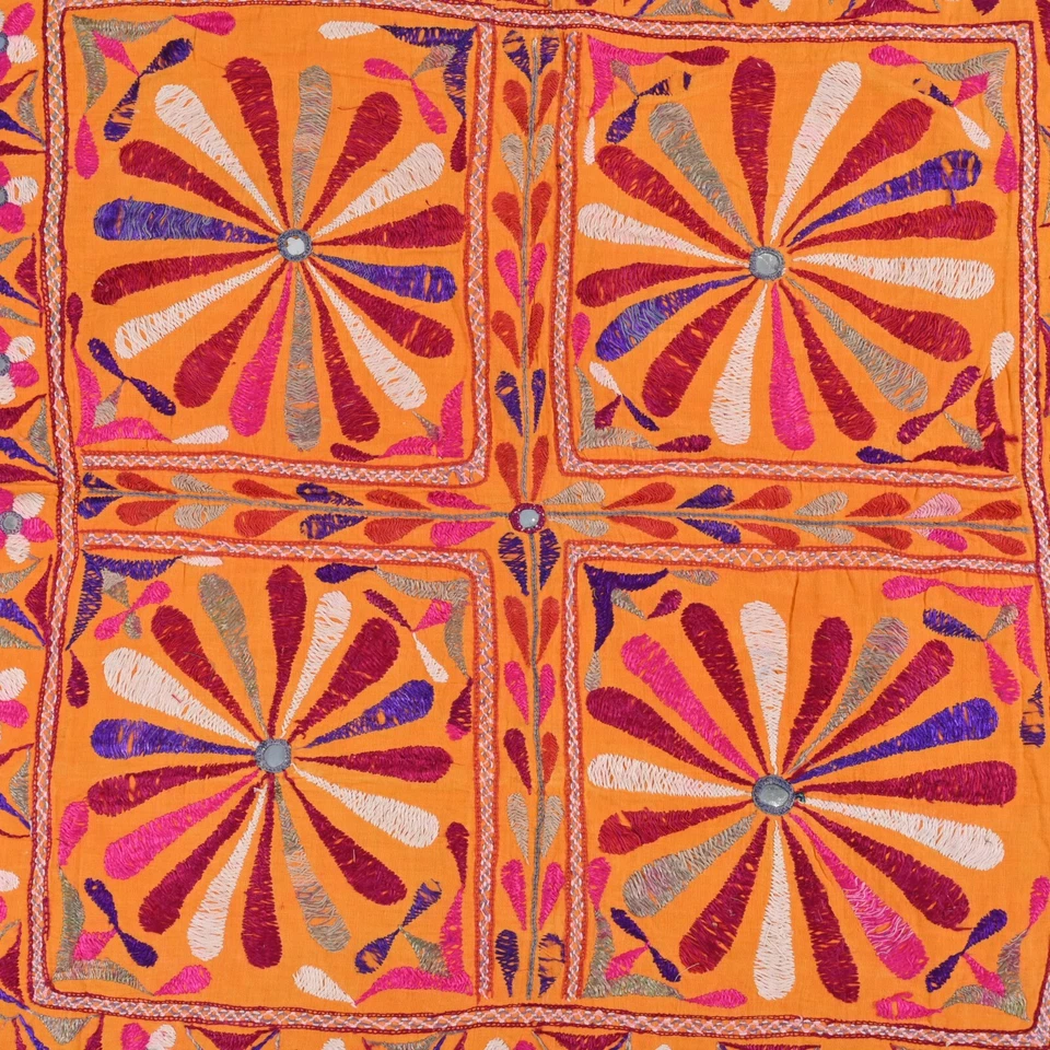 Vintage Cotton Embroidery Tapestry Mirror Work Floral Wall Hanging 2.1 x 2.1 ft - Image 3 of 4