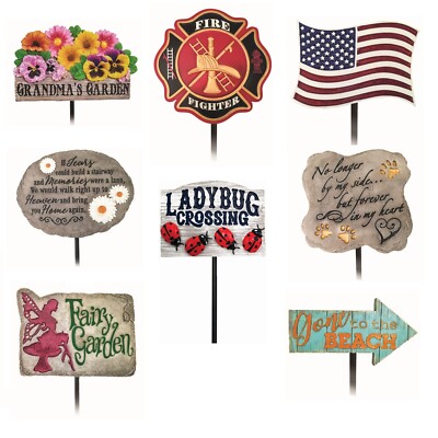 Small Outdoor Garden Stakes: Height 28'', Plaque size 5'' - 8'' depending on design