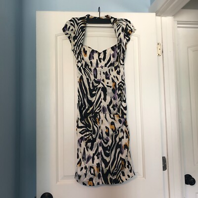 Cache Vintage Silk Cap Sleeve Animal Print Bodycon Dress, Black White,  Women's