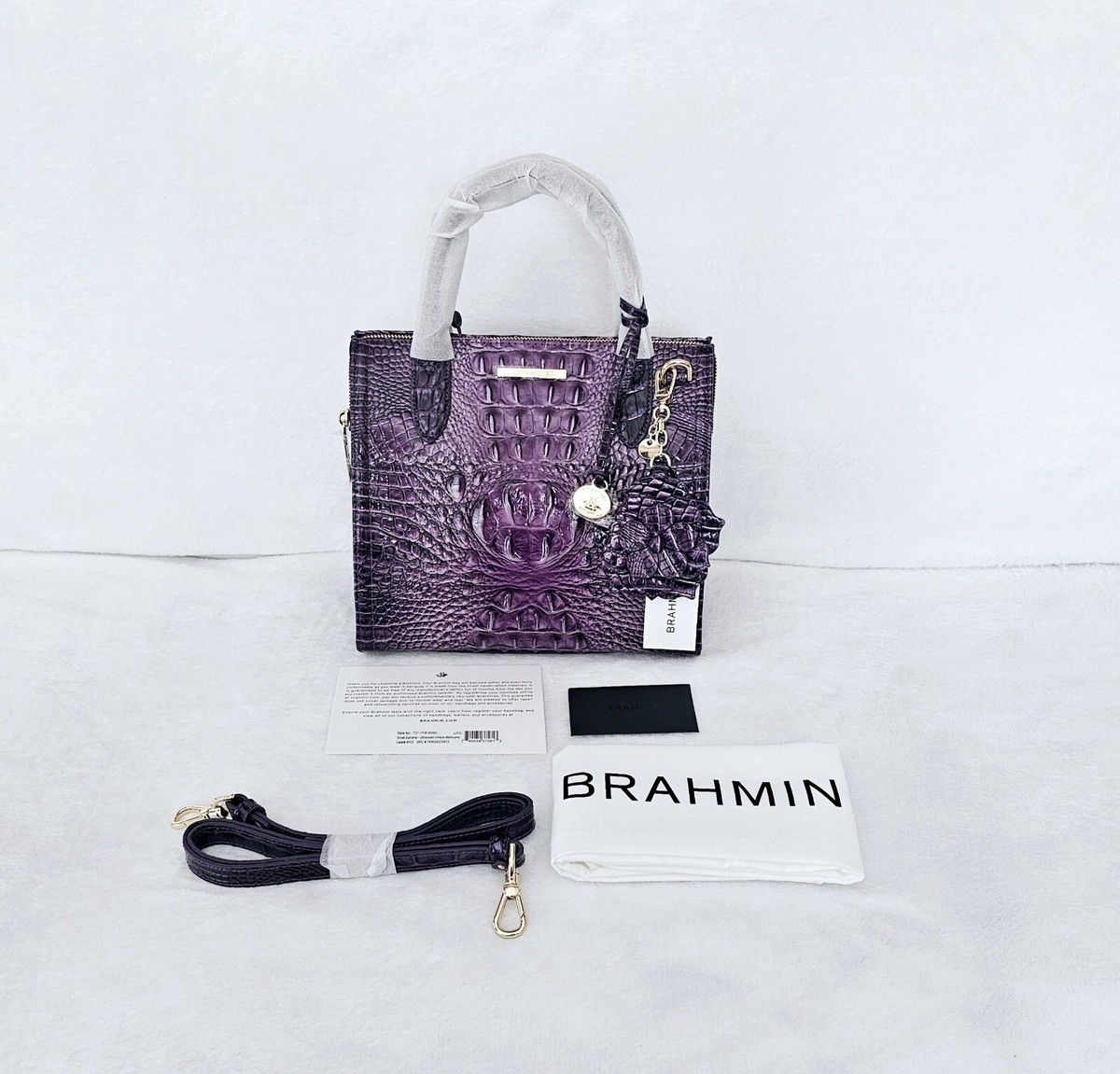 NEW BRAHMIN ULTRAVIOLET OMBRE SMALL CAROLINE W/MAGNOLIA CHARM