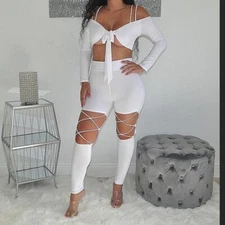 Blue Two Piece Pants Suit  - Size S