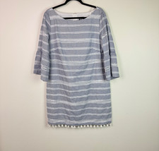 Vince Camuto Women's Blue White Striped Dress Tassel Trim Bell Sleeve Size 16