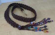 Brown Hand Made Woven Glass Bead Belt with Multi Color Bead tassel - Boho Hippie