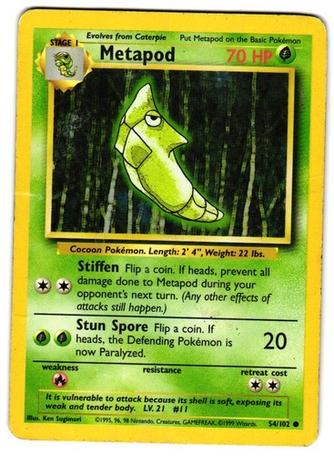 Pokemon Base Set Metapod #054/102 Common Moderately played