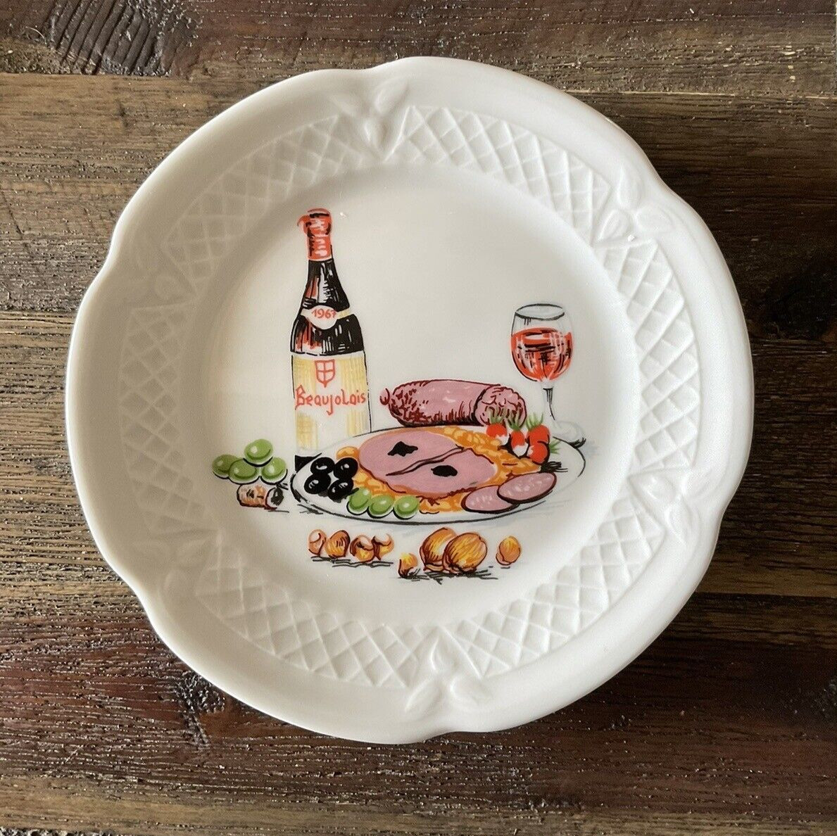 Lourioux France 5 5/8" WINE CHEESE CANAPE PLATES Ph. Deshoulieres Set 6