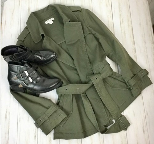 Neu ohne Etikett Coldwater Creek klassischer kurzer Trenchcoat Jacke Gr. 12 Armee/olivgrün - Bild 8 von 8