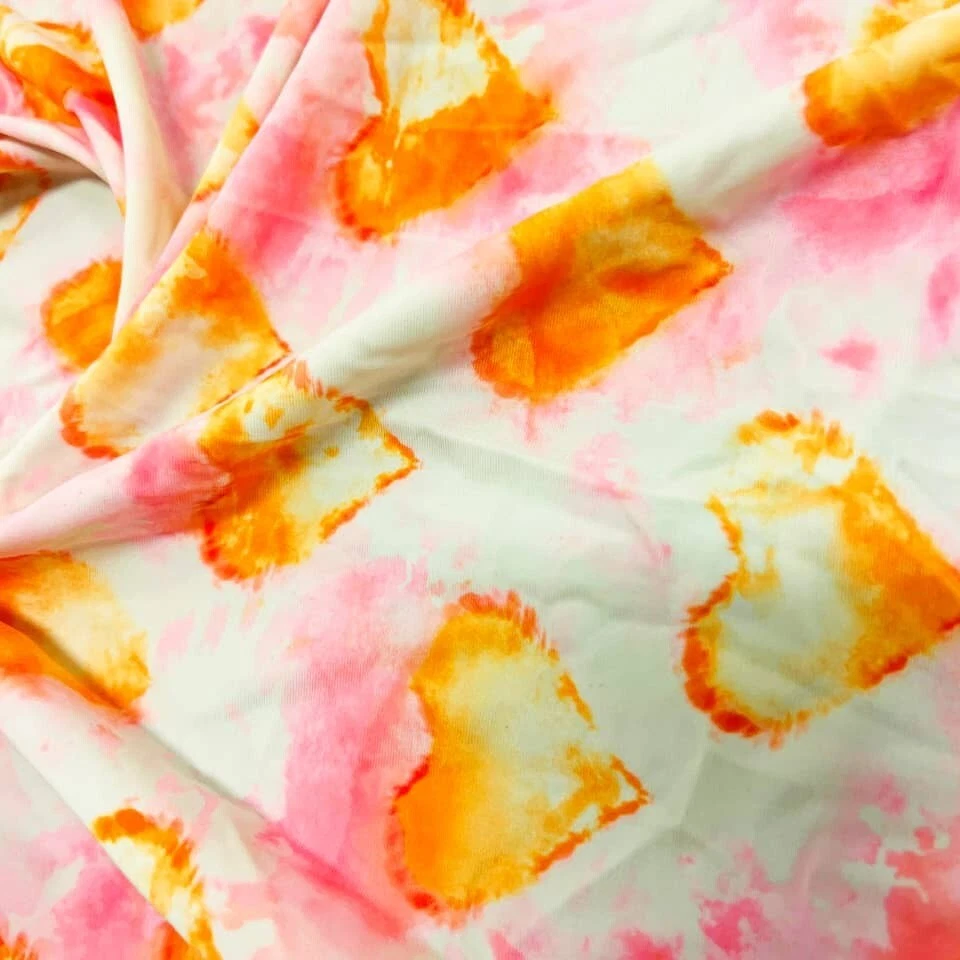 Orange Hearts with Pink Print Spandex Stretch Fabric Swimsuit 60" wide By Yard - Image 3 of 4