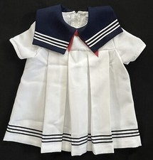 WONDERLAND White Navy Blue Vintage Short Sleeve Sailor Dress Toddler Girls 4T