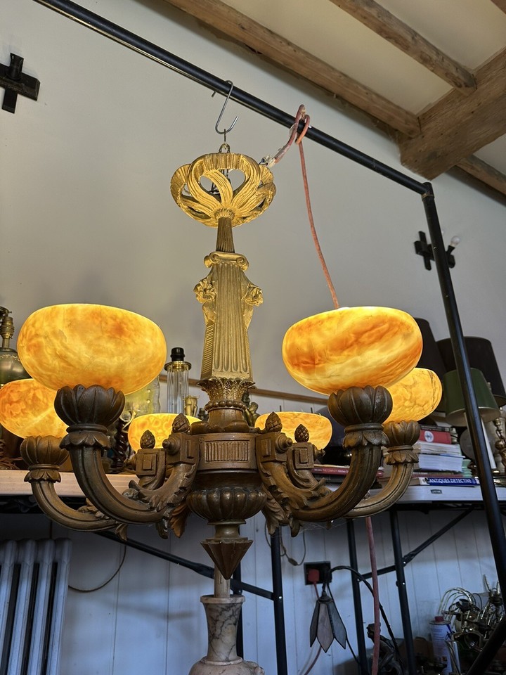 Antique Italian NeoClassical Giltwood & Alabaster Chandelier, 6 Arm eBay