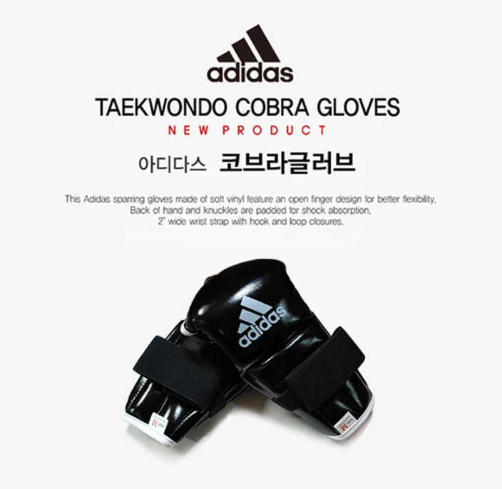 Adidas Artes Marciales Guantes Cobra Taekwondo Guantes Cobra Negros Hechos en Corea NUEVO Foto 2 de 4