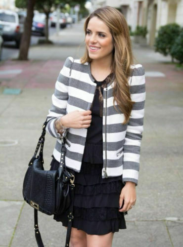 RARE ZARA BLACK GREY BLAZER STRIPED COAT JACKET ZIPS BLOGGERS