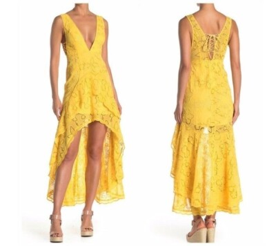 Free People Catalina Plunging Yellow Embroidered Eyelet High Low Dress | eBay Free People Catalina Plunging Yellow Embroidered Eyelet High Low Dress | eBay