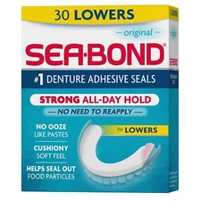 Sea Bond Secure Denture Adhesive Seals, Original Lowers, Zinc-free, All-day-hold