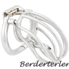 Stainless Steel Male Chastity Cage with Removable PA Puncture Ring Belt Lock