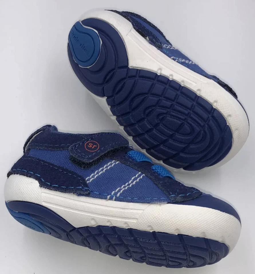 Nuevo Stride Rite SM Goodwin Talla 3M Niños Tenis Zapatos Lona Azul Blanco Caminar Foto 3 de 4